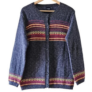 TAG Vintage Wool Blended Grandmacore Button Down Boho Cardigan Dark Gray Size M.